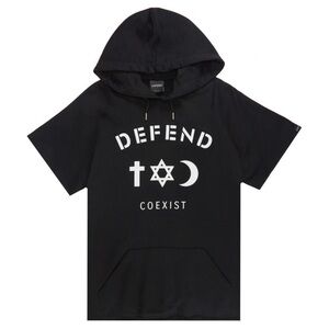 NEW NWT  DEFEND Co-Exist Cut-Off Black Hoodie Small